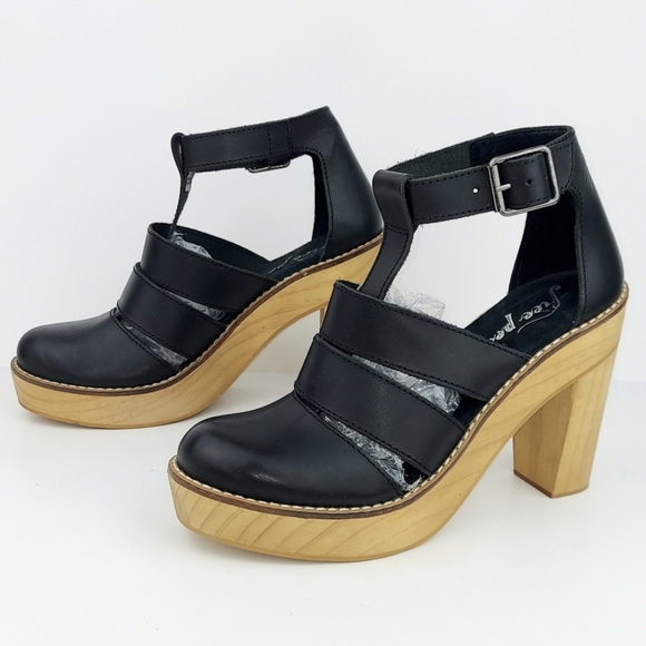 Free People Mix It Up Black Leather Platform Clog Heels EU40 - Picture 2 of 12